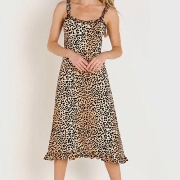 Faithfull the Brand Noemie Midi Dress in Le Cinq Sleeveless Animal Print Size 8 - Picture 1 of 9